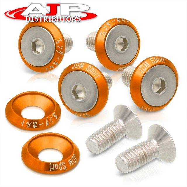 (6 Pieces) JDM Sport M8 Screw Type Bumper Fender Engine Bay Washers Bolts Kit GD