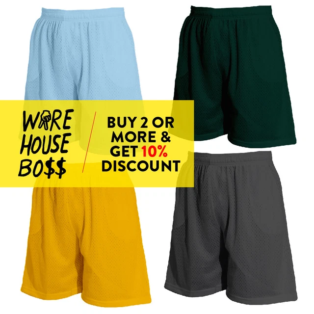 MENS PLAIN MESH Shorts 2 Pocket Casual Basketball Shorts Gym Fitness
