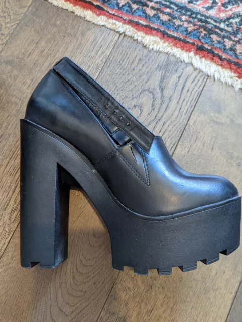 RIVER ISLAND BLACK Platform Ankle Strap Loafer Heels Real Leather size ...