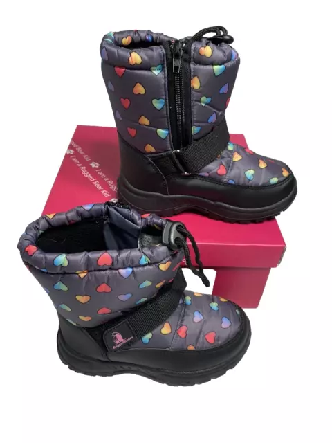 rugged bear toddler girls winter snow boots black with hearts size 10