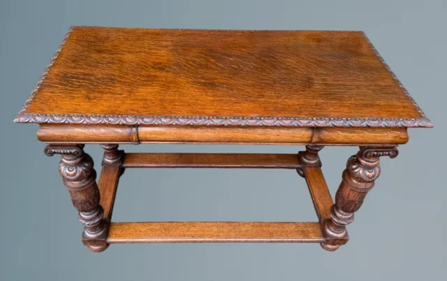 Victorian 19th Century Carved Oak Centre Table - Oak Hall Table
