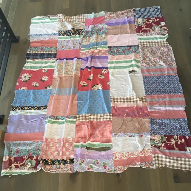 Vintage Feed Sack / Flour Sack Fabric Patchwork Quilt Top 1930's / 1940's