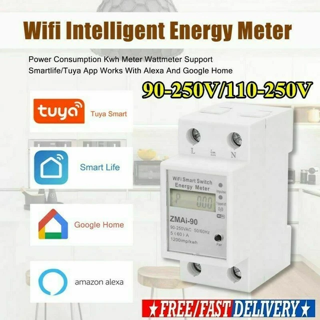 TUYA SINGLE PHASE Din Rail WIFI Smart Energy Meter Timer Power Kwh ...