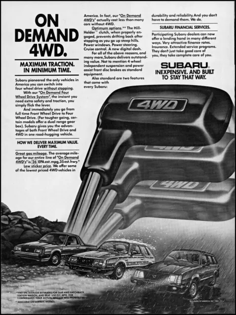 1983 Subaru cars Hatchback Station Wagon 4WD on demand retro art print ad S20