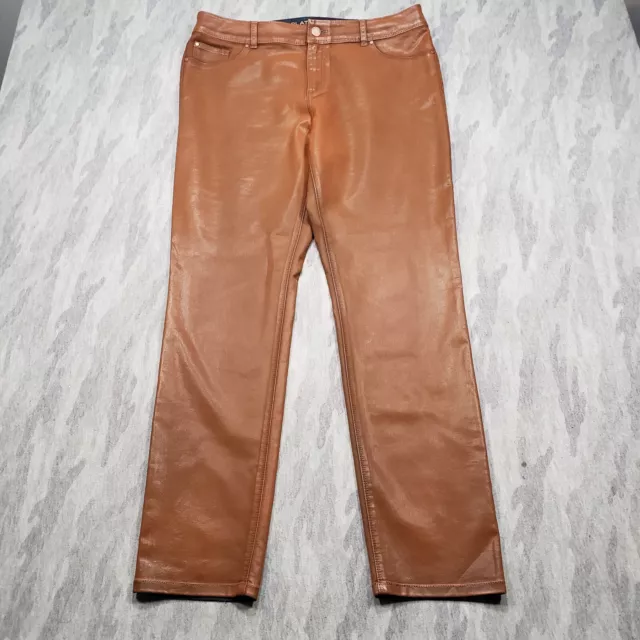 Chicos Platinum Pants Womens 2.5 Brown Leather Stretch