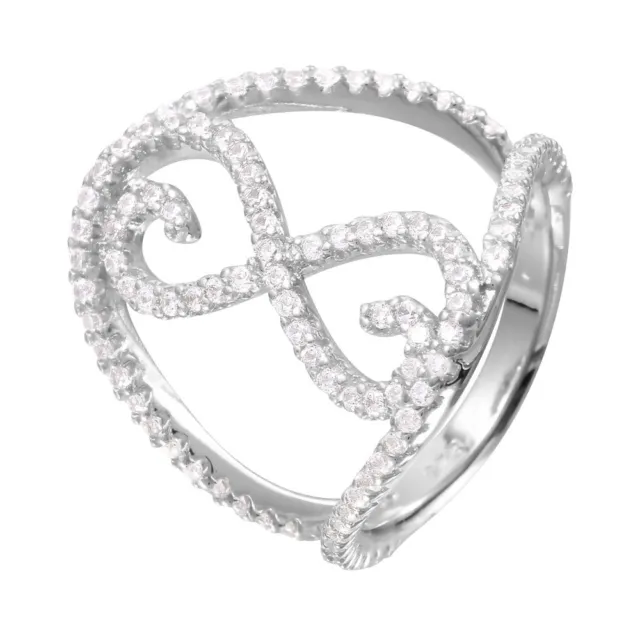 Sterling Silver ladies Split Shank Infinity Symbol Ring w/ SIMULATED diamonds