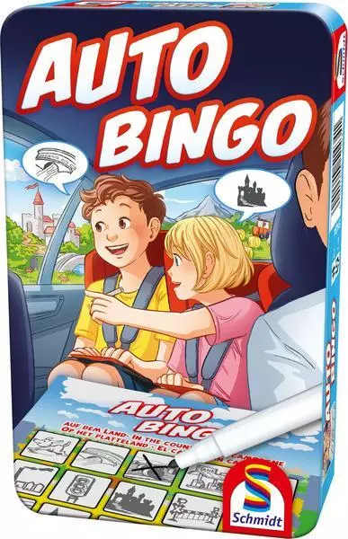 Schmidt 51434 - Auto Bingo, Metalldose, Reisespiel