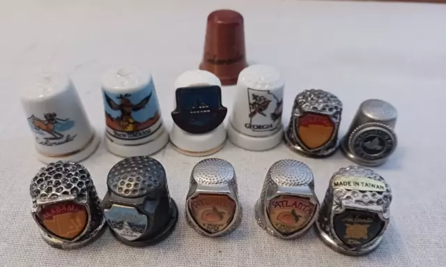 Lot of 12 State Ceramic, Wood, & Pewter Thimbles -  NM, GA, CO, AL, LA