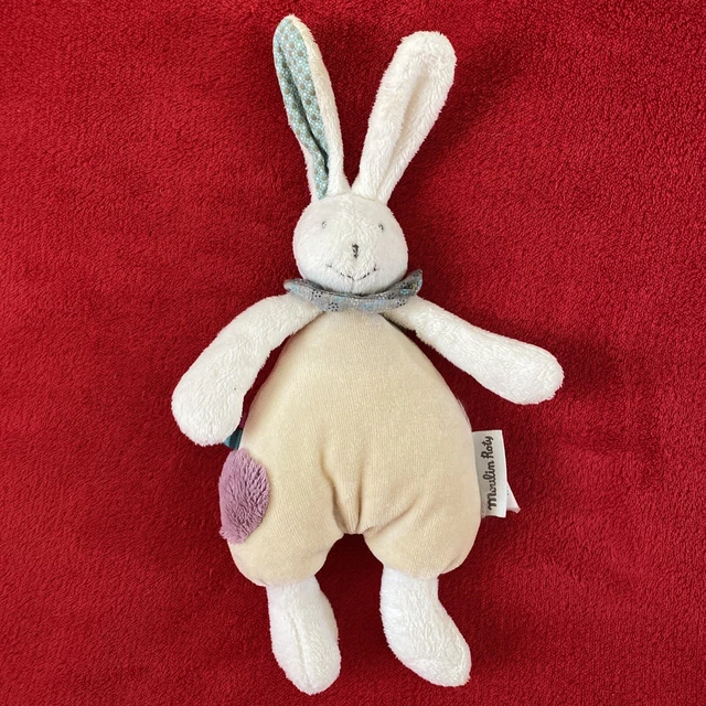 🇫🇷Doudou Peluche Moulin Roty Lapin Luc Et Lea Beige Rond Rose Grelot Neuf