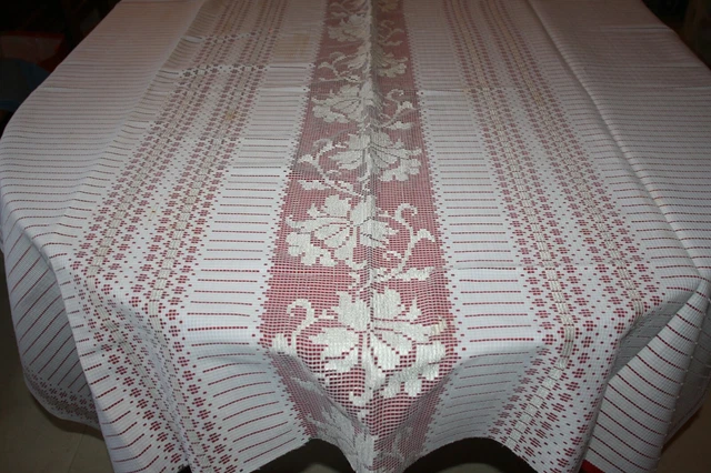 Grand Dessus De Lit / Nappe En Crochet Blanc Fait Main - 170x280 Cm - Coton