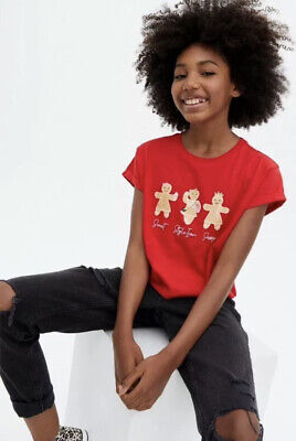 New Look - 915 Girls Red Gingerbread Print Xmas Top - Age 10-11 Years - BNWT