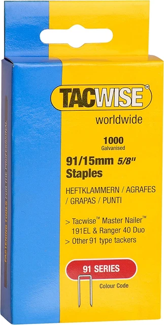 Grapas de corona estrecha galvanizadas Tacwise 0283 tipo 91/15 mm, paquete de 1