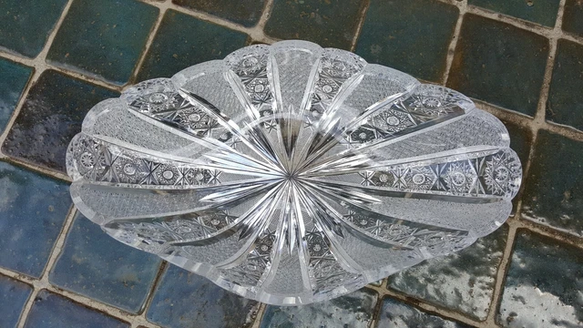Vtg American Brilliant Cut Glass Crystal Serving Dish Very Fine Cut Intricate 4