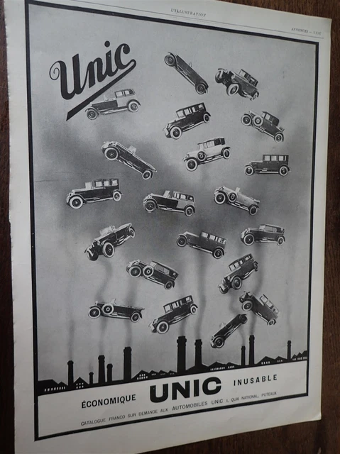 UNIC automobile + carburateur ZENITH publicité papier ILLUSTRATION SALON 1928