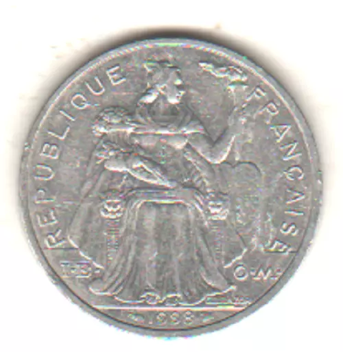 Polynesie française : pièce de 5 francs alu 1998 2