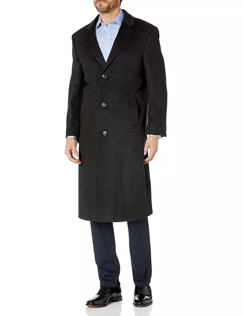Men's Single Breasted Black Wool Cashmere Full Length Topcoat