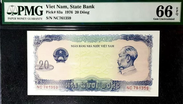 PMG 66 Gem EPQ 1976 VIETNAM State Bank 20 Dong banknote (+FREE1 B/note) #17036