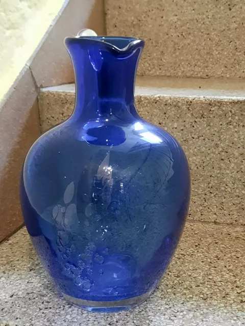 Vintage Design Glas "Schott Zwiesel"Henkelkrug-Vase in blau 24cm groß  Nr2