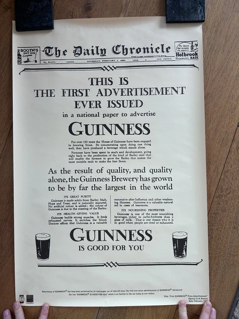 GUINNESS POSTER THE Daily Chronicle First Ever Guinness Advertisement £ ...