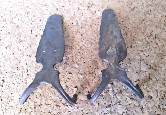 Old Primitive Cast Iron Hangers Coat Hat Hooks, Vintage Iron Towel Hooks, Rustic 6