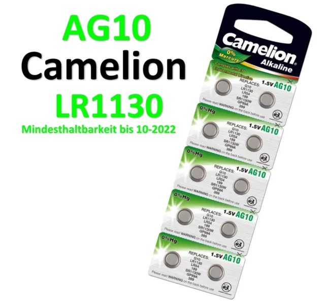 Camelion AG10 Knopfzellen G10 LR54 LR130 389 189 Alkaline 0% HG Uhren Batterien