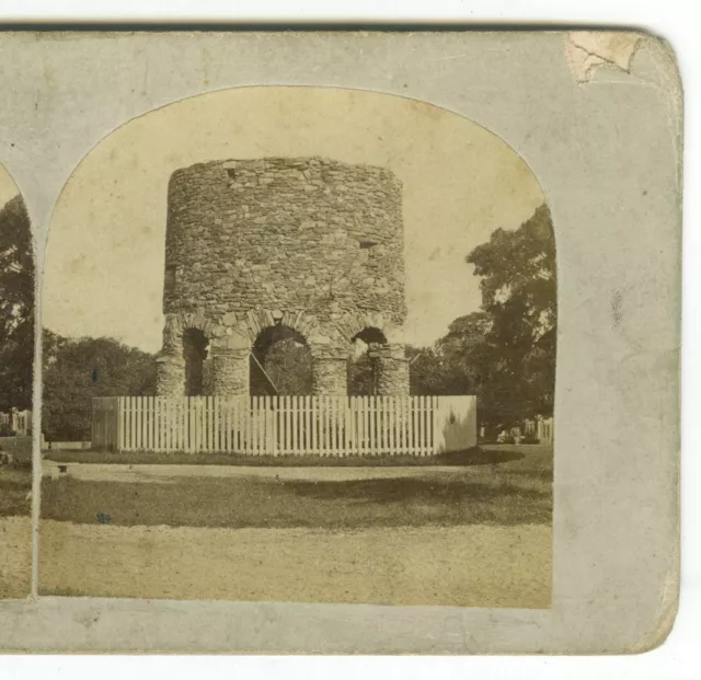 c1860 Stereoview Old Stone Mill, Newport, Rhode Island by J.A. Williams