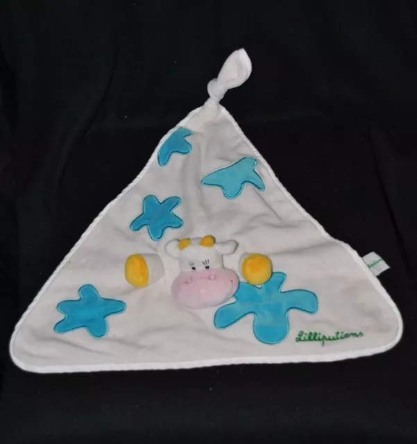 Peluche doudou réversible plat LILLIPUTIENS grenouille rose vache blanc TTBE