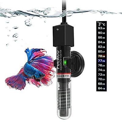 25W Small Aquarium Betta Heater Free Thermometer Strip, Under 6 Gallon Fish Tank