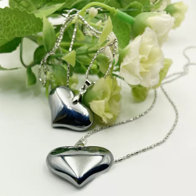 1pc Natural Heart Terahertz Necklace Wave Gemstone Love Carved Pendant Healing