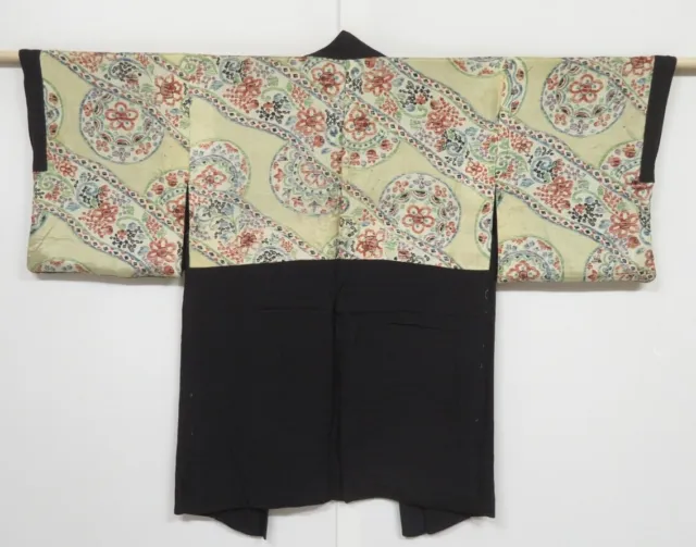 0210N08z450 Vintage Japanese Kimono Silk HAORI Black