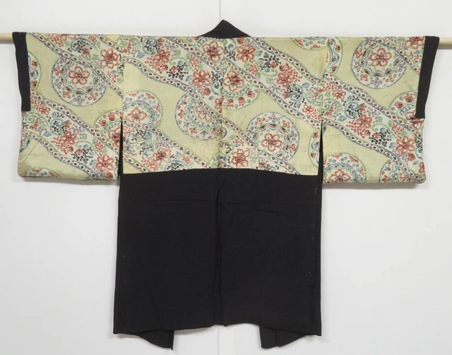 0210N08z450 Vintage Japanese Kimono Silk HAORI Black