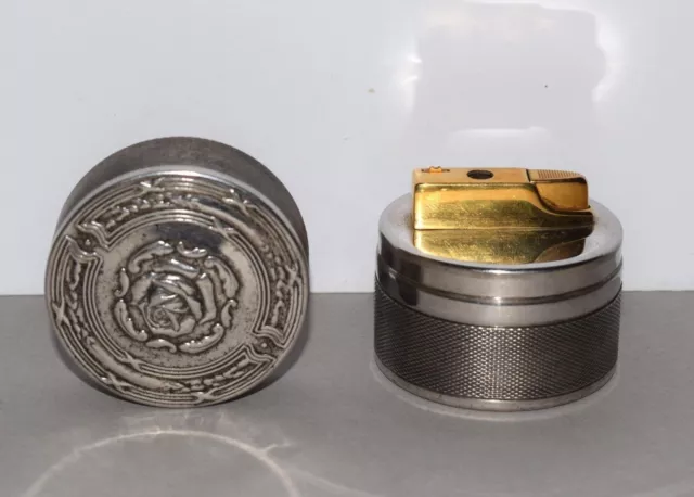 Ancien briquet de table Silver Match en forme de boite - décor floral rose