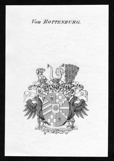 Aprox. 1820 Rottenburg Escudo Nobleza Abrigo De Arms Grabado Antiguo Imprimir