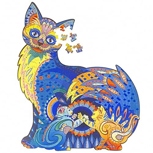 Wooden Puzzles for Adults Wooden Cat Jigsaw Puzzles with Animal Shaped Pieces...