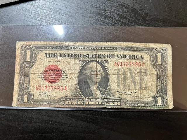 1928 $1 One Dollar Red Seal Funny Back United States Note A01727995A
