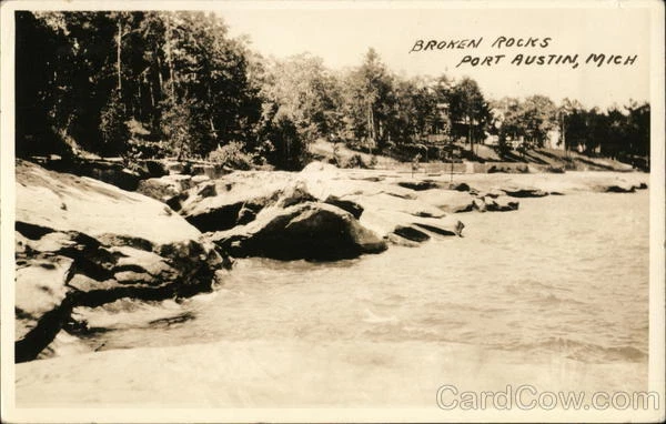 1932 RPPC Port Austin,MI Broken Rocks Huron County Michigan Real Photo Post Card