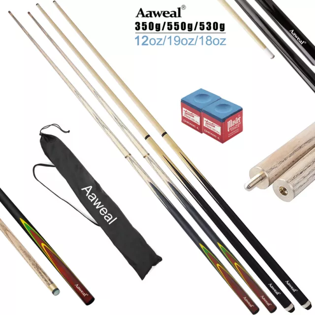 SET OF 57" WOODEN POOL SNOOKER CUE BILLIARD STICK Two-Piece Cues With Chalks Bag