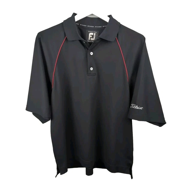 FOOTJOY TITLEIST MEN S Medium Golf Polo Shirt Black Striped Red Tour Logo 48.24 PicClick UK