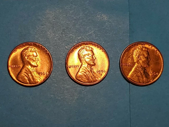 1954 P D S mint uncirculated UNC BU lincoln red cent wheat penny trio