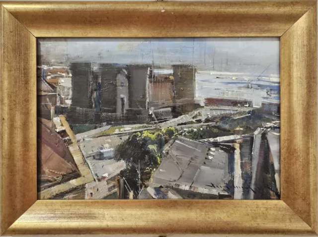 Quadro - Vincenzo Aprile - Piazza municipio a Napoli - dipinto olio su tavola