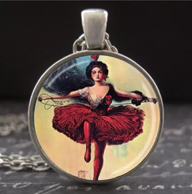 Vintage Tightrope Walker Circus Banner Art Necklace Funambulist Acrobat Poster