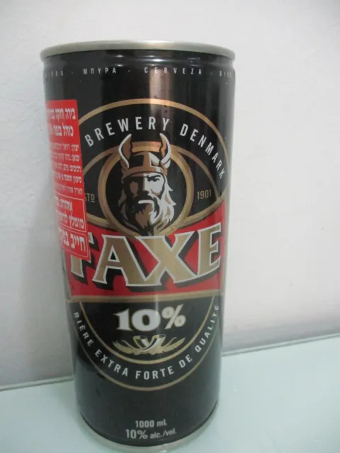 Faxe extra strong  beer: 1000 ml empty can, bottom opened,import to Israel, 2023