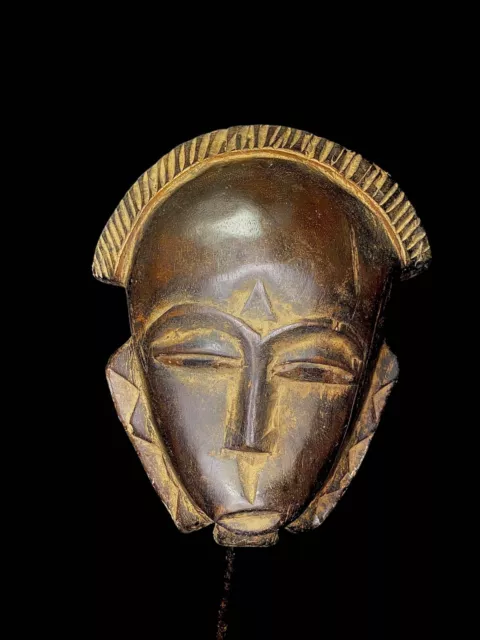 African Tribal Face Mask Wood Hand Carved Vintage Wall Hanging Guro Yaure-6478