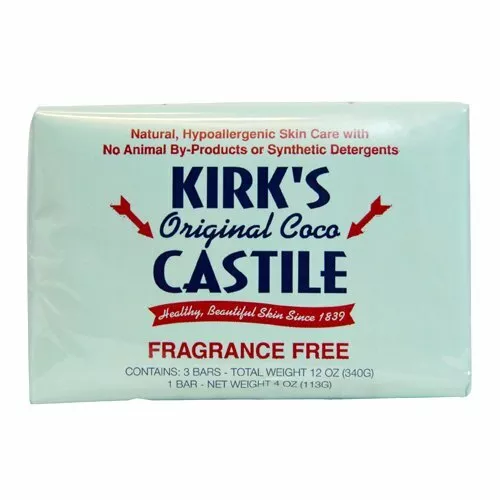 Kirks Coco Castile Bar Soap, No Fragrance, 4 Ounce