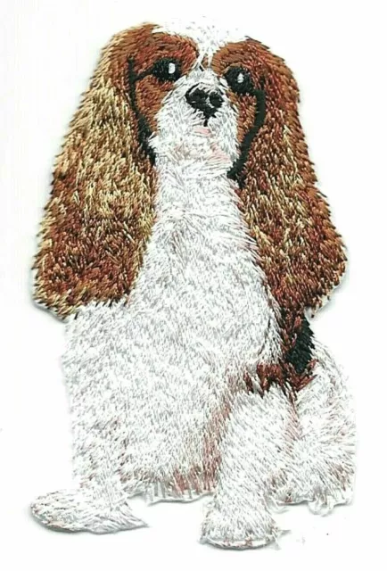 2" x 3 1/4" White Brown Cavalier King Charles Spaniel Dog Breed Embroidery Patch