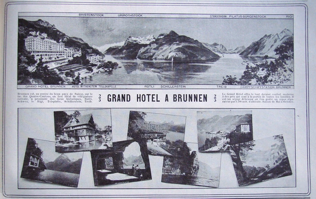 1909 Le Grand Hotel A Brunnen Press Advertisement - Mythenstein Tellskapelle