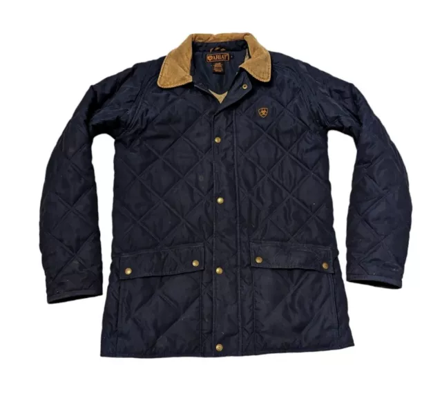 Ariat Navy Blue Quilted Puffer Coat Corduroy Collar Winter Jacket Women's Small