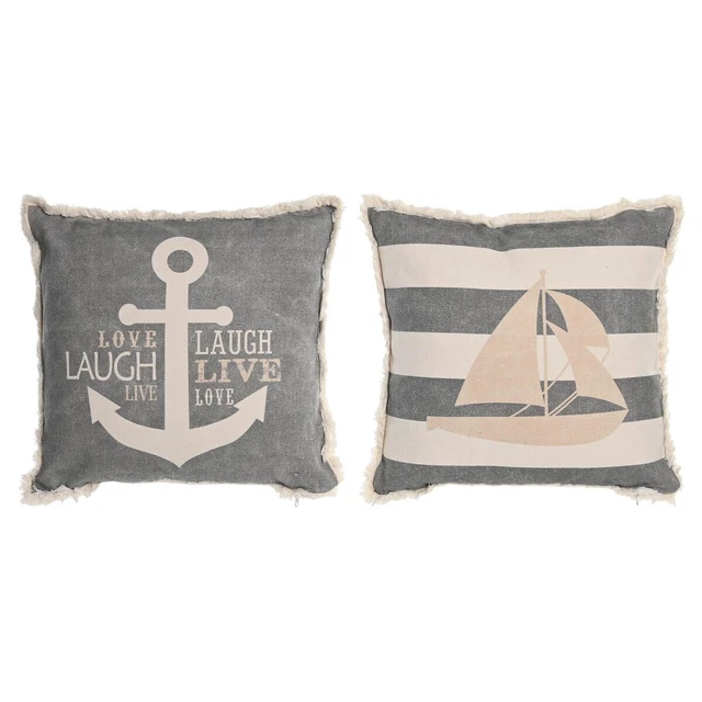 Coussin DKD Home Decor Gris Blanc Blue marine (45 x 10 x 45 cm) (2 Unités)