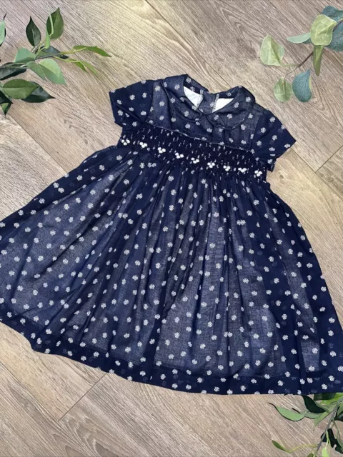 PRETTY ORIGINALS  girls navy collar smocked beautiful party occasion dress 2 yrs