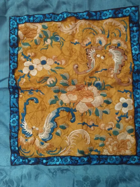 Antique Chinese Silk Embroidered Panel Tapestry Butterflies